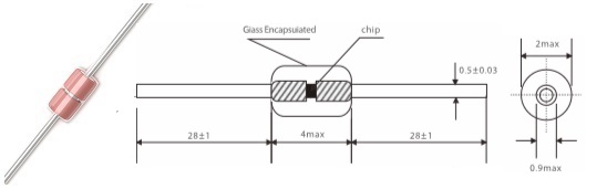 Axial Glass NTC Thermistor Temperature Sensor Dimension
