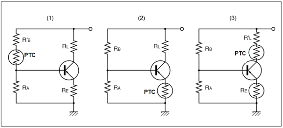 PTC Thermistor for Transistor temperature compensation and protection circuit