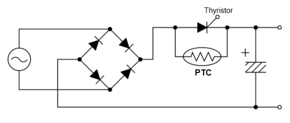 PTC Thermistor for inrush current limit circuit diagram