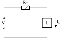 Typical configuration of a PTC thermistor for time delay