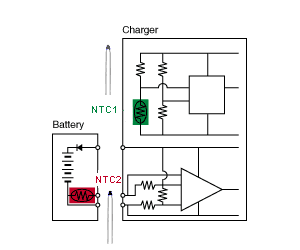 battery charger NTC thermistor temperature detection circuit