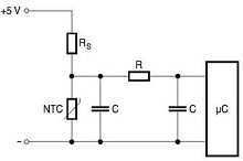 circuit with NTC thermistor microcontroller