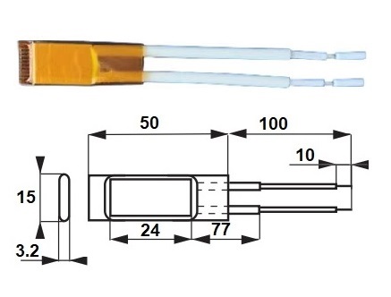 PTC Heater Kapton Sleeve 24x15mm 180C Appearance Dimension